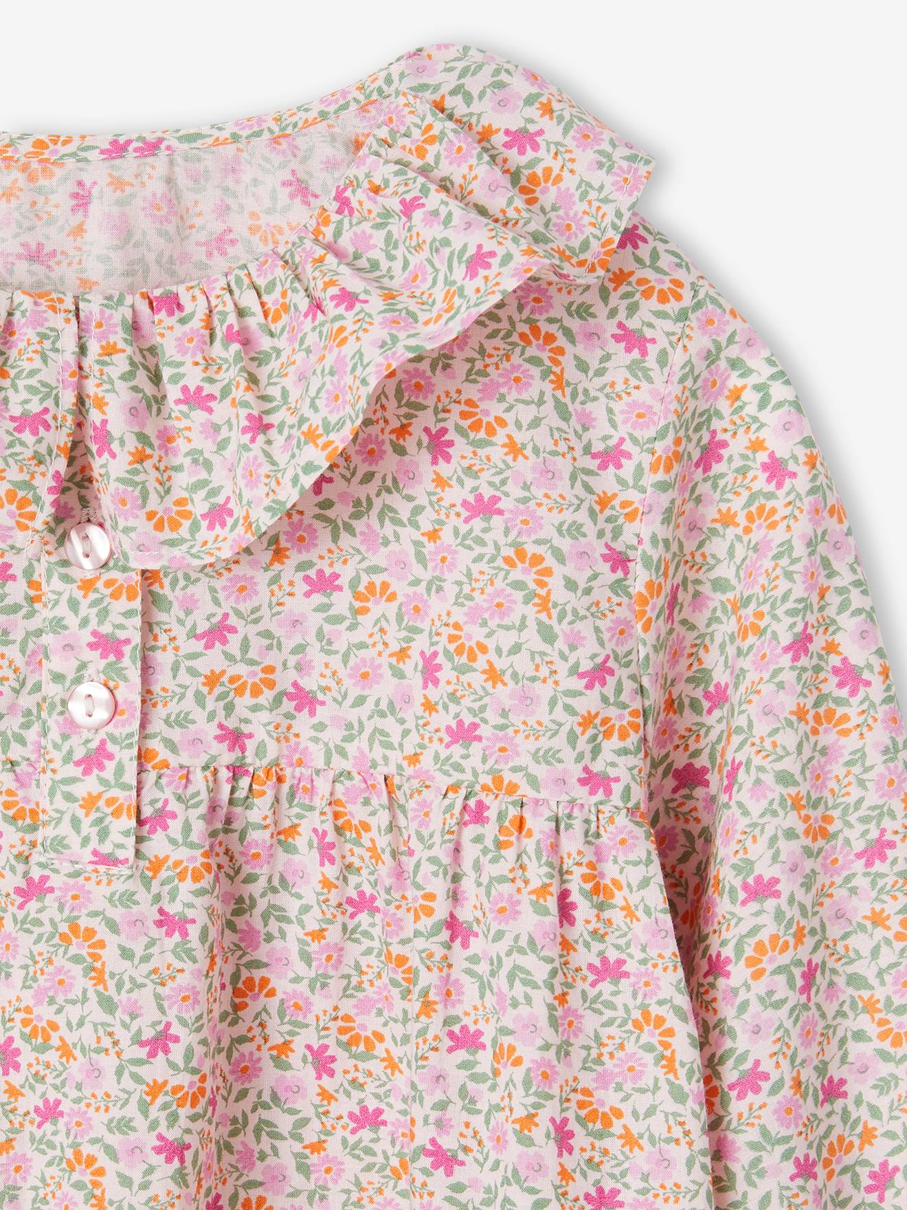 Vertbaudet Mädchen Bluse mit Blumen - pfirsich
