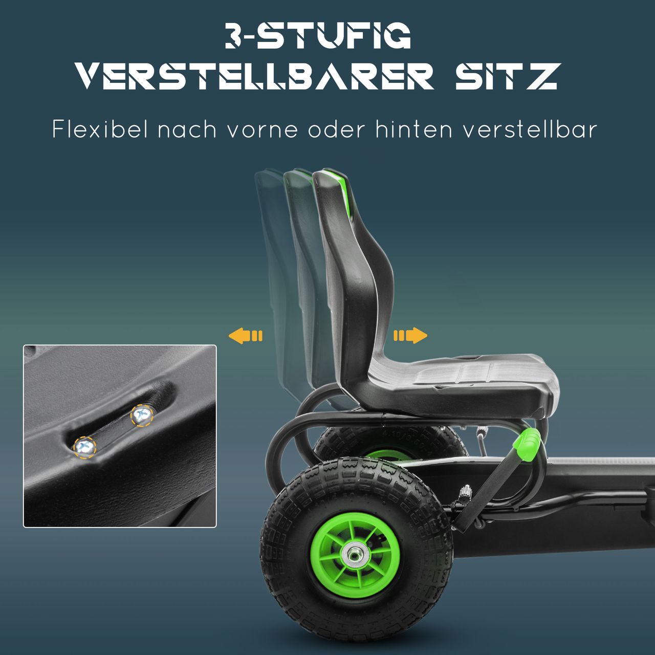 HOMCOM Gokart, Kinderfahrzeug mit Pedal, Tretauto, Outdoor, Grün Schwarz