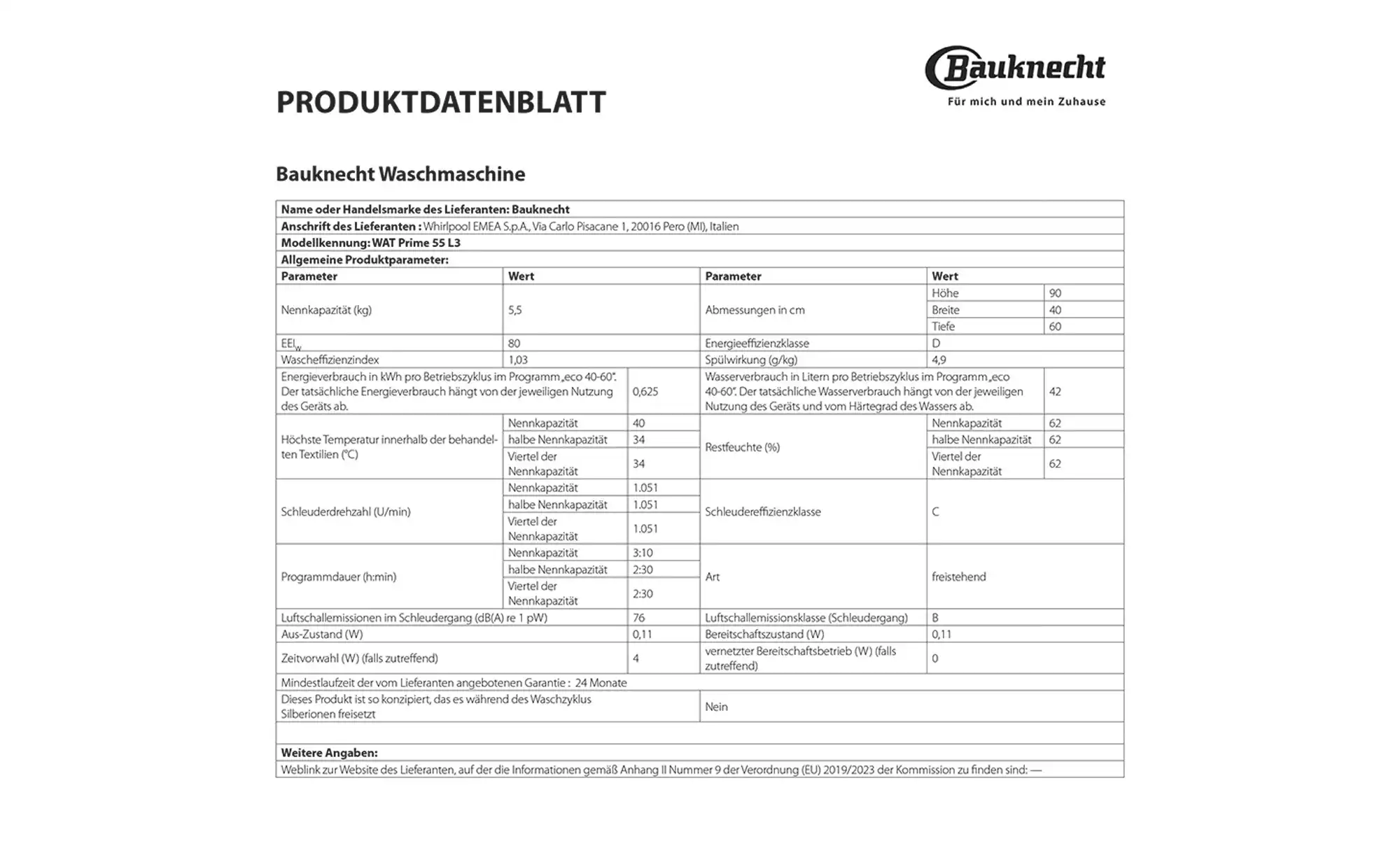 Bauknecht Toplader  WATPrime55L3