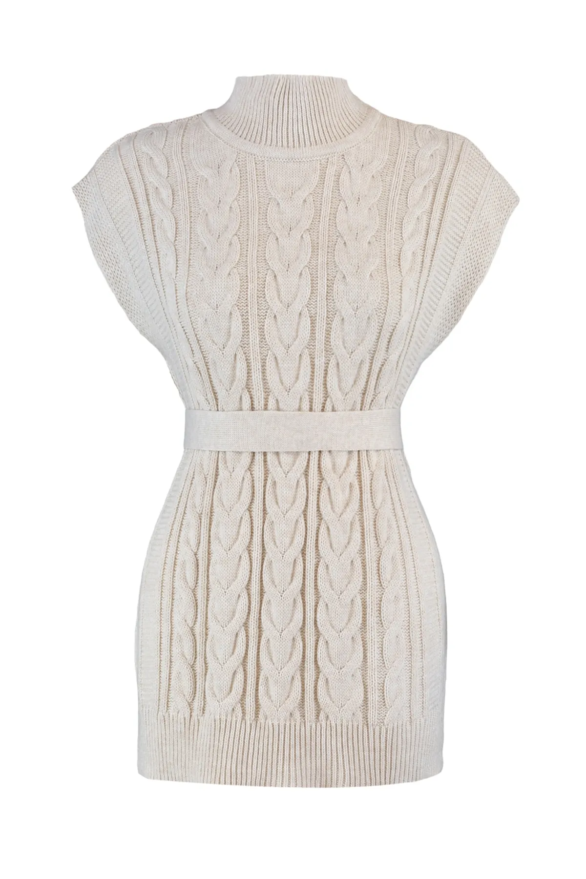 Trendyol Collection  Weit geschnittener Woll-Strickanzug mit Gürtel in Stein TWOAW22BZ0031
