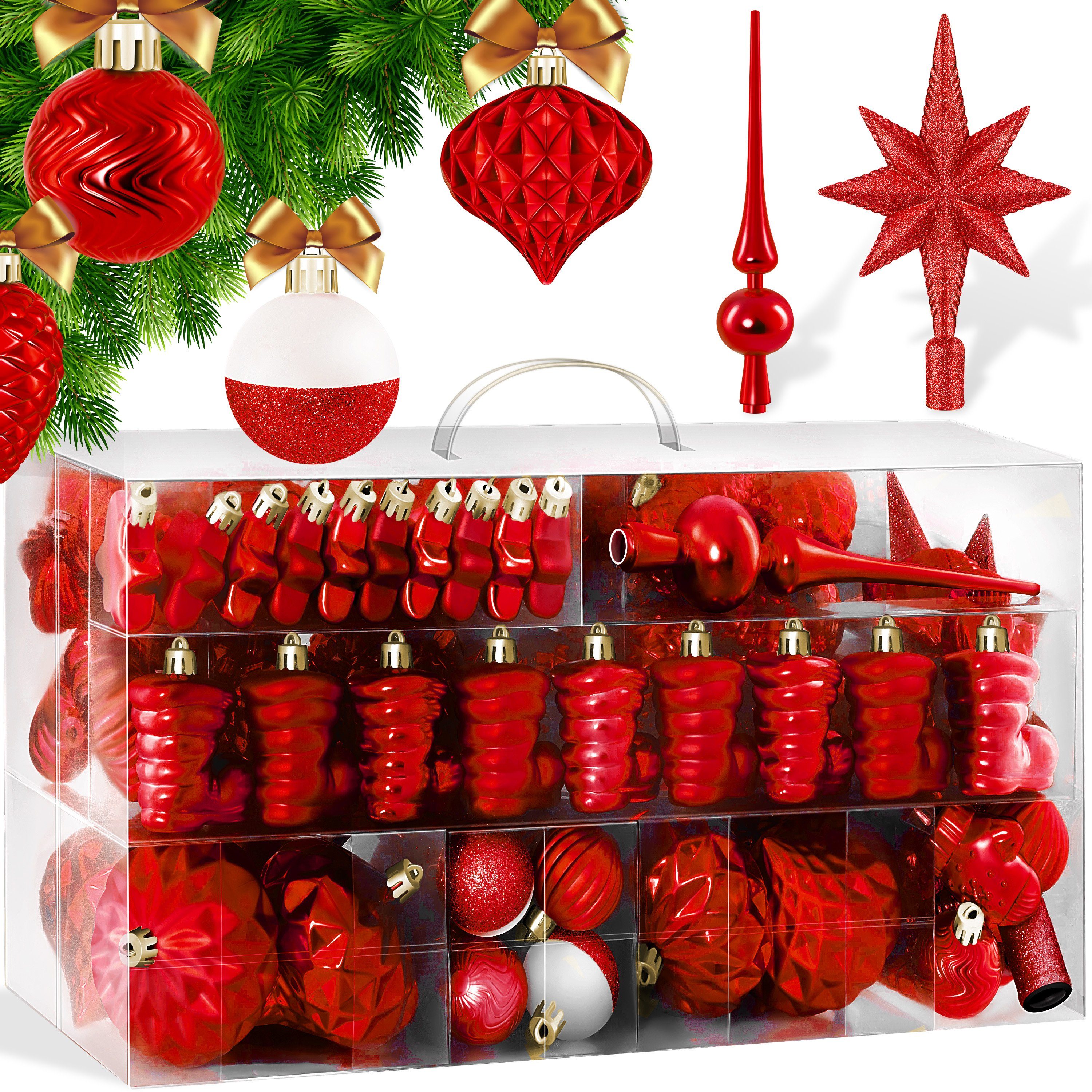 KESSER Christbaumschmuck (101-tlg), Weihnachtskugeln 101-teiliges Set Baumspitze Christbaumk