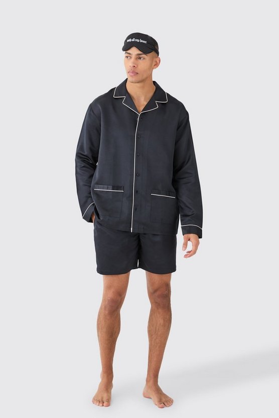 Satin Paspeln Hemd & Loungewear Shorts Set