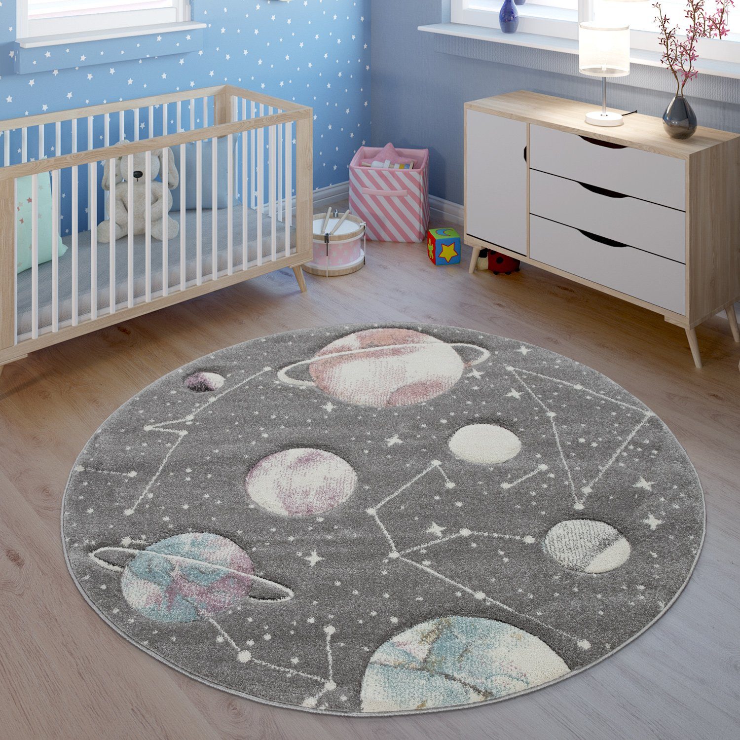 Kinderteppich Kinderteppich Spielteppich Mit Planeten Und Sternen, TT Home, rechteckig, Höhe: 17 mm