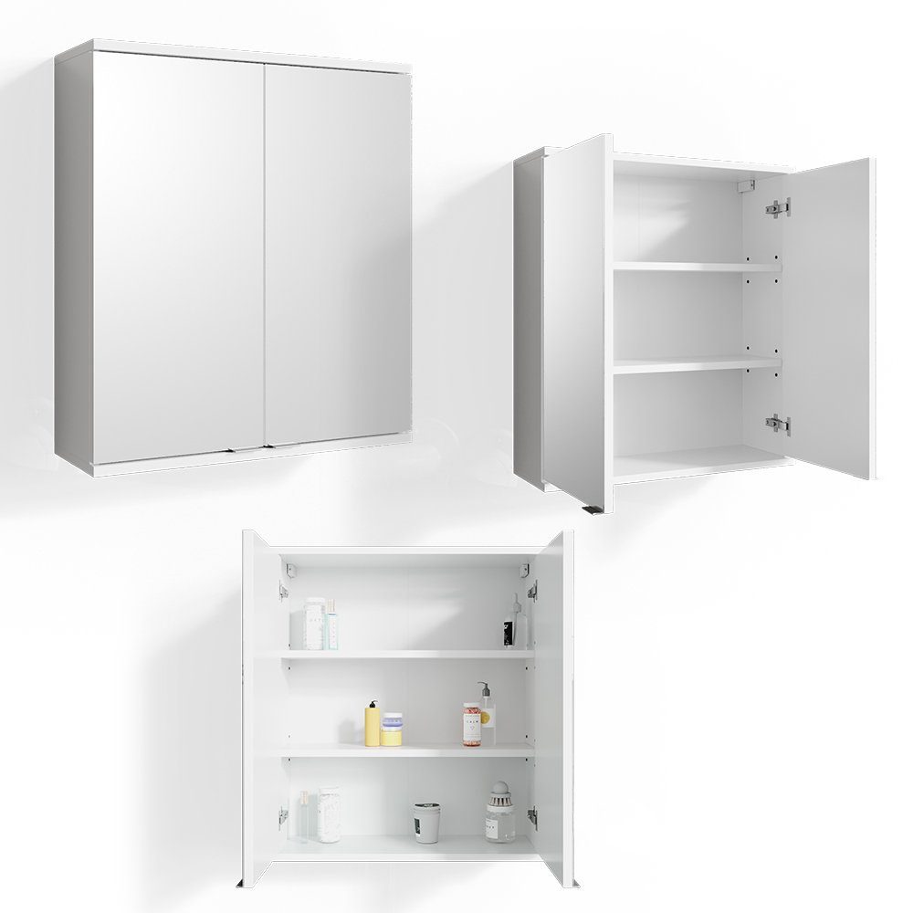 Vicco Badezimmerspiegelschrank Spiegelschrank Badspiegel 60 x 68 cm ROY Weiß