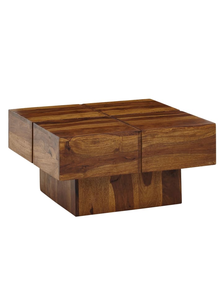 KADIMA DESIGN Couchtisch Sheesham Massivholz Quadrat, modernes Rillenmuster günstig kaufen onesize