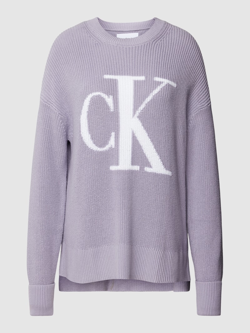 Loose Fit Strickpullover mit Label-Detail Modell 'INTARSIA' in lavendel