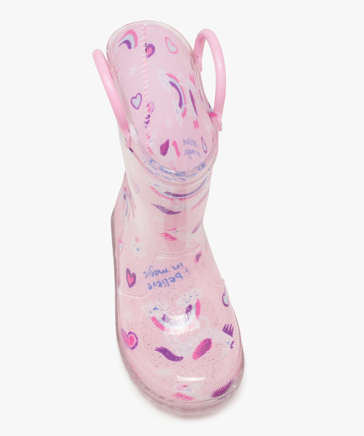 Bottes de pluie fille à anses et semelle lumineuse rose | GEMO