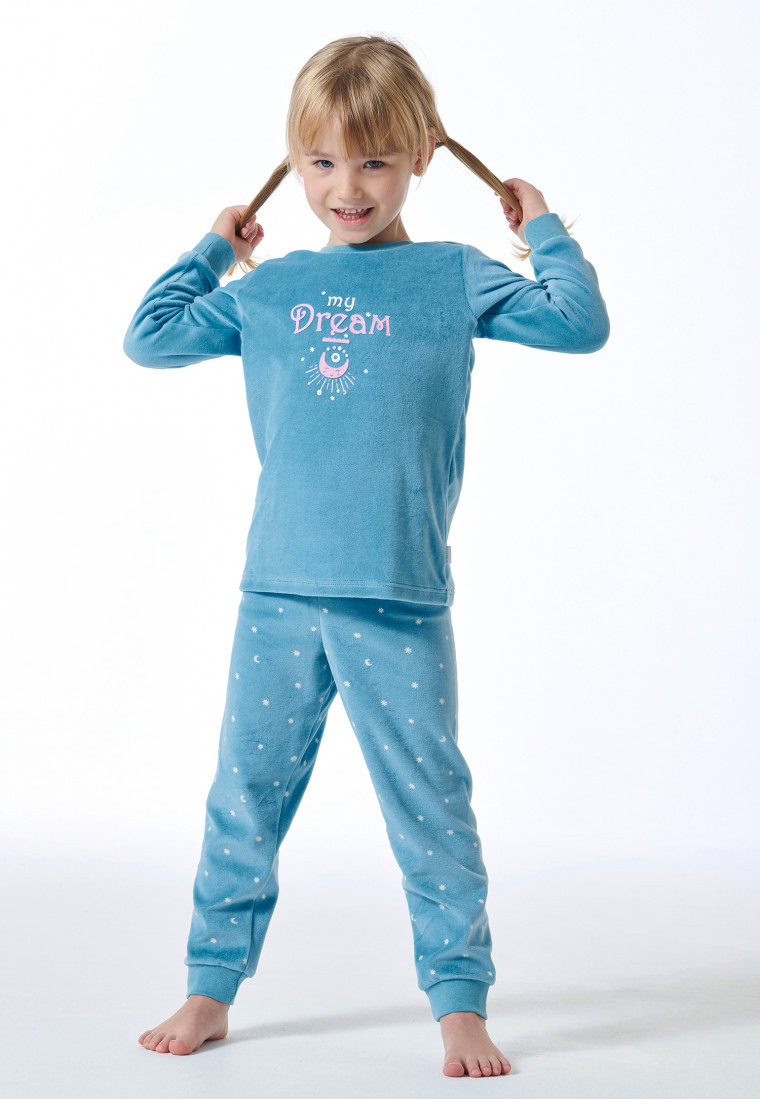 Schlafanzug lang Velour Bündchen Sterne aquarium - Girls World