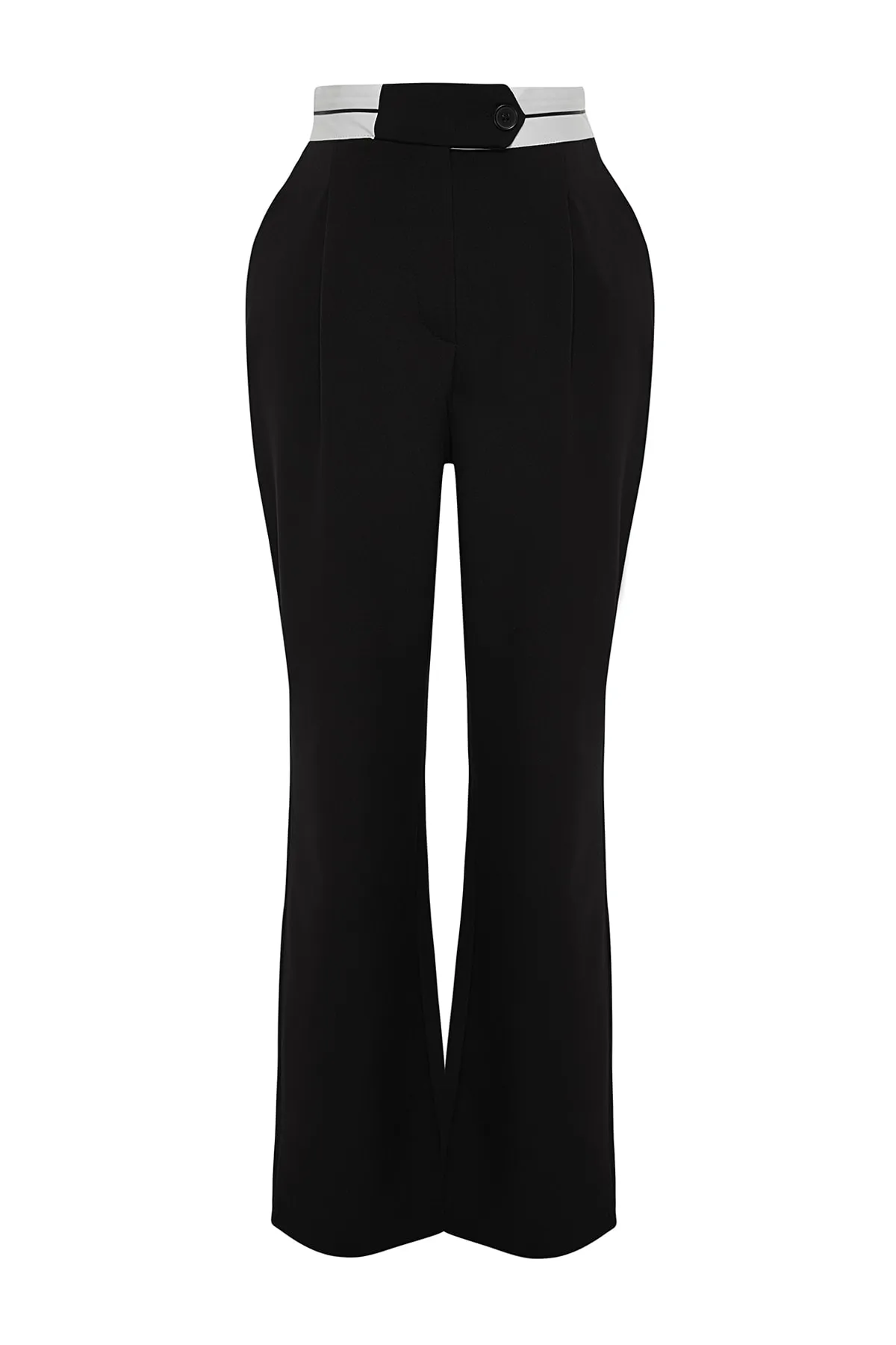 Trendyol Collection  Schwarze Hose mit weitem Bein und gewebtem Taillendetail TWOAW24PL00037