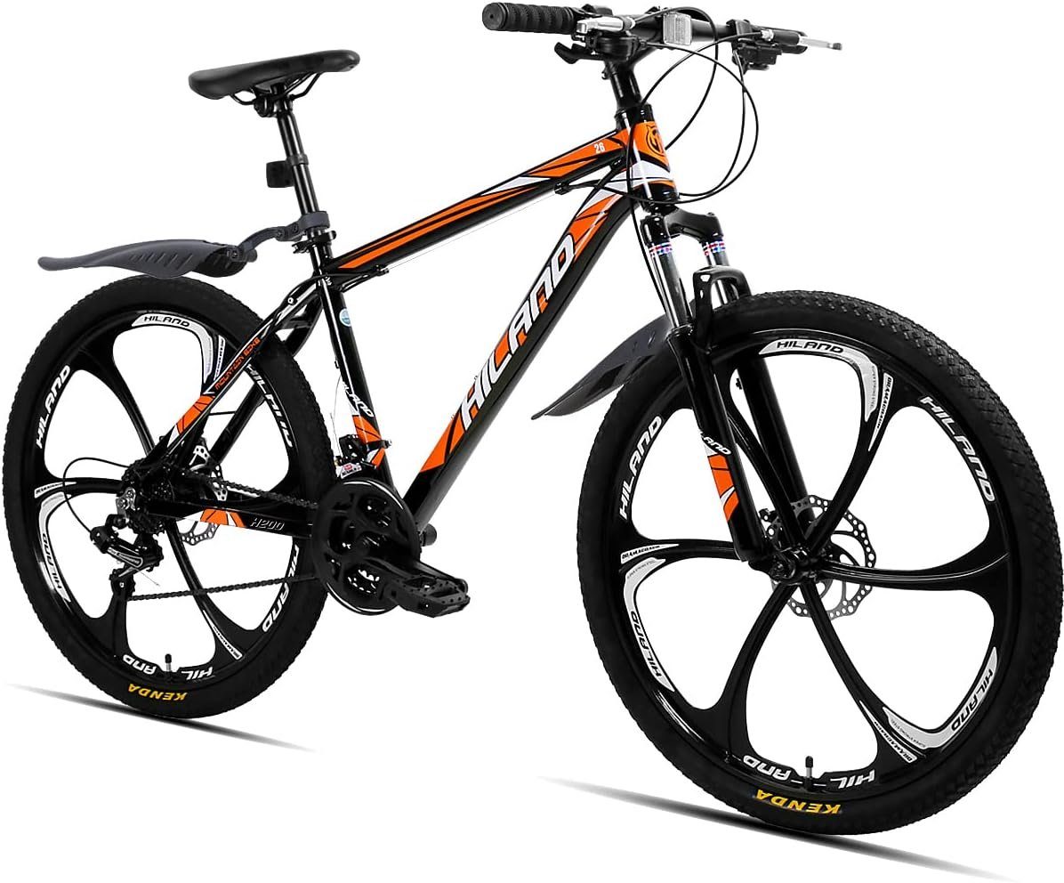 HILAND Mountainbike 26 Zoll MTB mit 3/6 Speichenräder Einteiliges Laufrad,für Herren Damen, 21 Gang Shimano Tourney Schaltwerk, Kettenschaltung, (Set, Mit Schutzblech Set), für Damen und Herren 162 - 175 cm MTB Hardtail Fahrrad