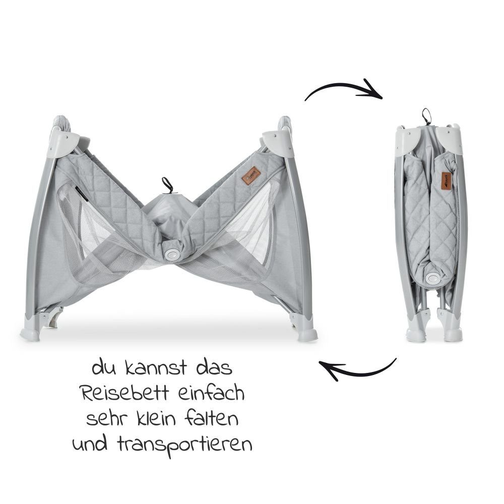 Hauck Baby-Reisebett Play'n Relax Center - Quilted Grey, 7-tlg., mit Matratze, Moskitonetz, Neugeborenen-Einsatz, Wickelauflage