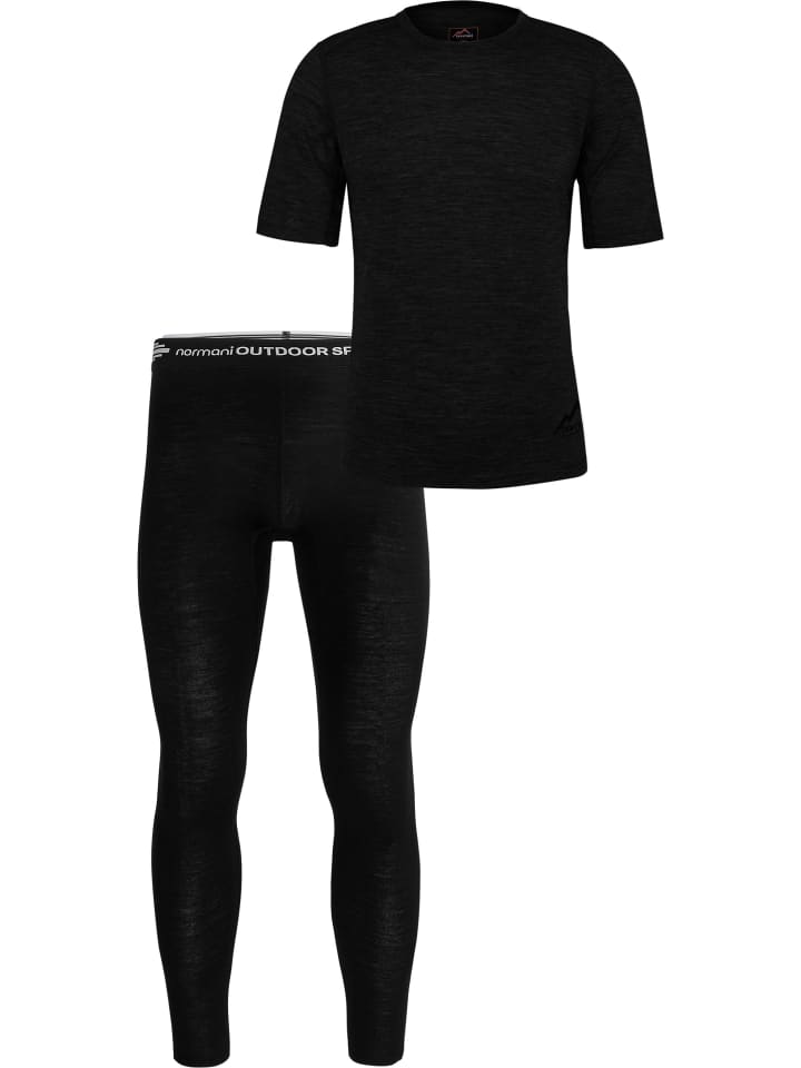 Normani Outdoor Sports Herren Merino-Set T-Shirt und Unterhose in Schwarz günstig kaufen