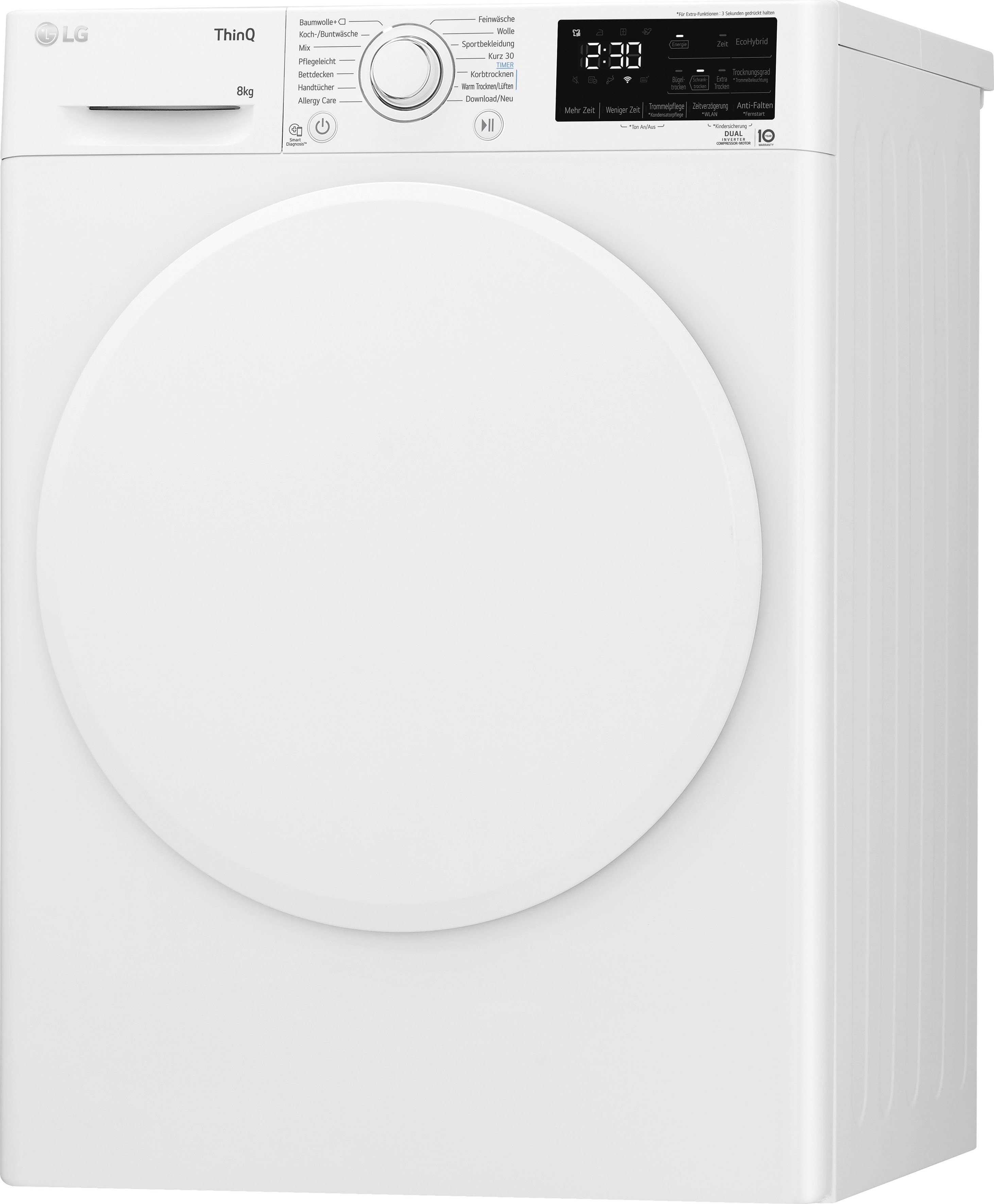LG Wärmepumpentrockner V3RT8N, 8 kg, Allergy Care: Reduziert Allergene