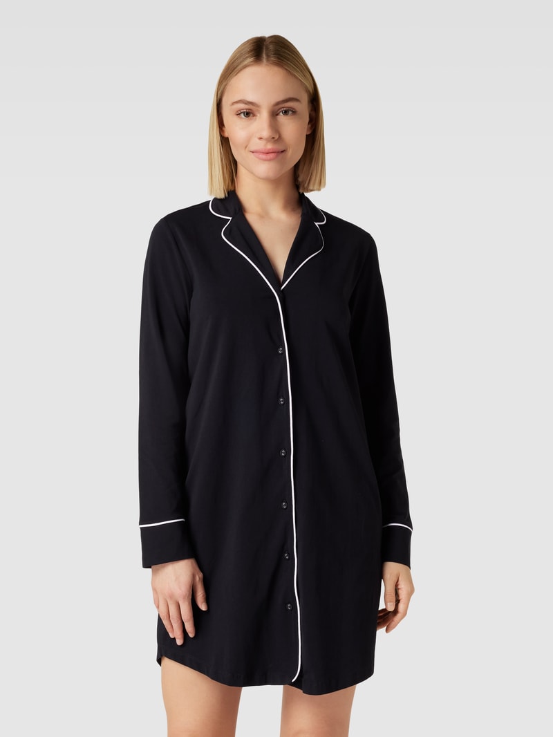 Nachthemd mit Umlegekragen Modell 'Beautiful Basics' in schwarz