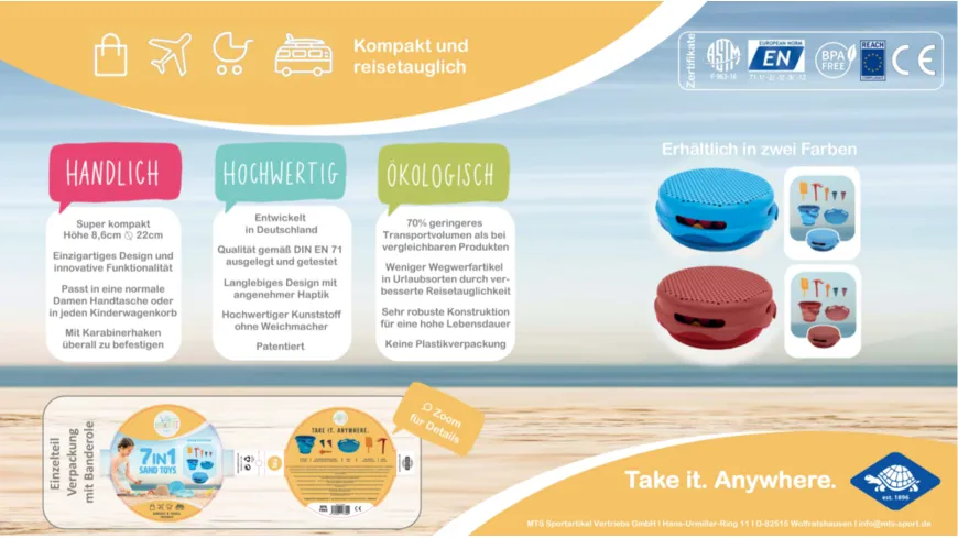 Schildkröt-Funsports - 7in1 Sand Toys Falteimer Set, Farbe: Blau