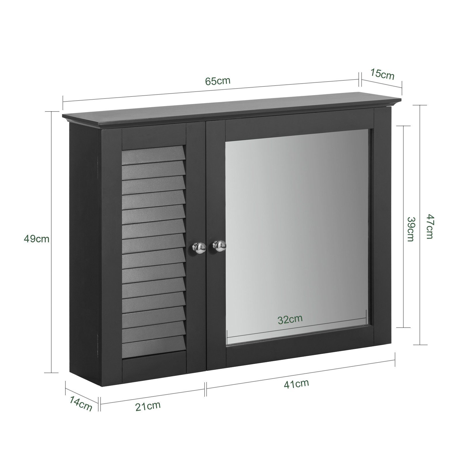 SoBuy Badezimmerspiegelschrank BZR55 mit Lamellentür Hängeschrank mit Spiegeltür Wandschrank Badschrank