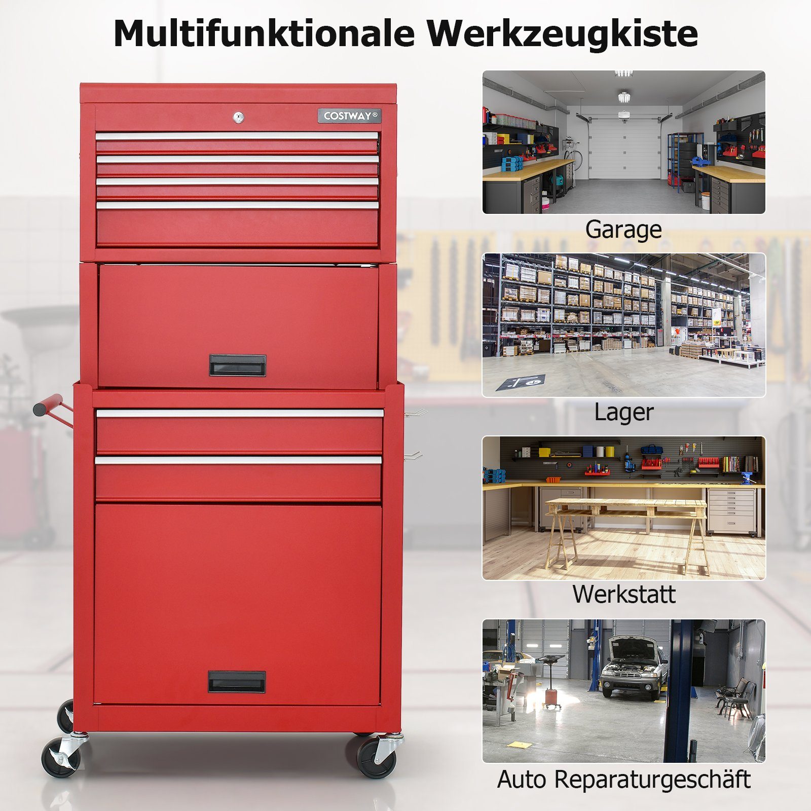 COSTWAY Werkstattwagen, max. Traglast:90,00 kg, mit 9 Fächer, abschließbar