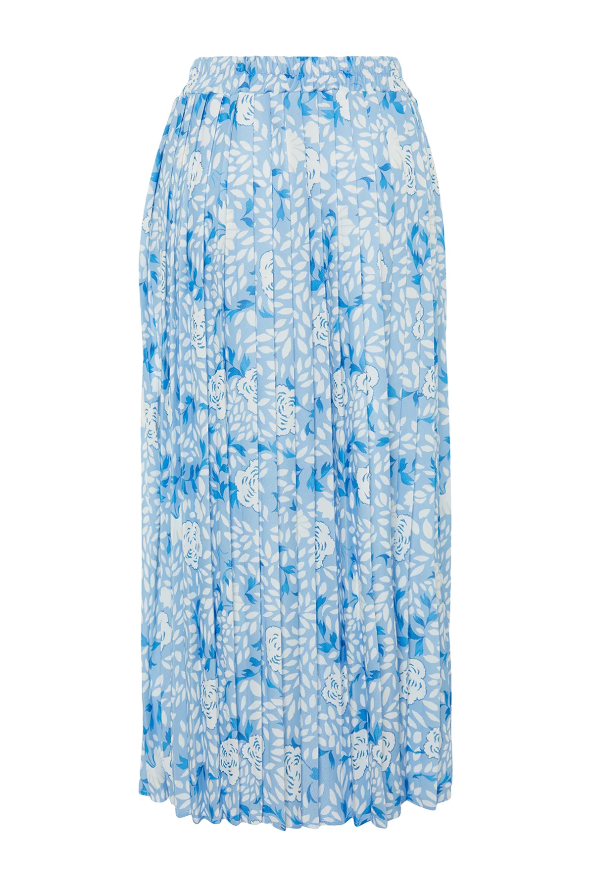Trendyol Modest  Blauer, mehrfarbiger, breiter, plissierter Webrock mit elastischem Bund TCTSS23EE00026