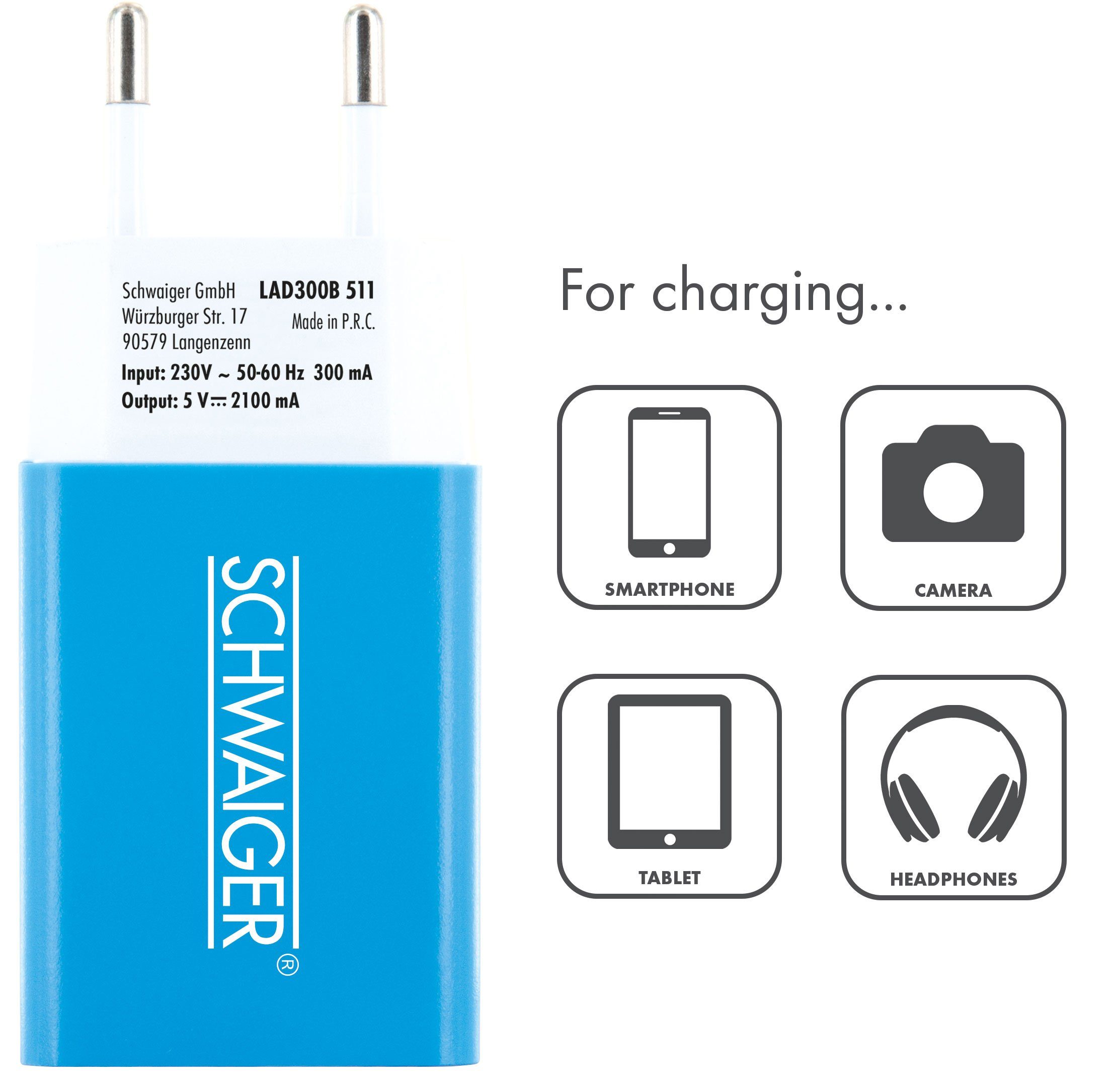 Schwaiger LAD300B 511 KFZ-Adapter Eurostecker zu USB 2.0 A Buchse, integriertes Multi-Schutz Sicherheitssystem
