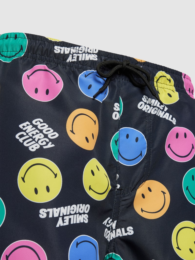 Badehose mit Allover-Muster Modell 'SMILEY' in schwarz
