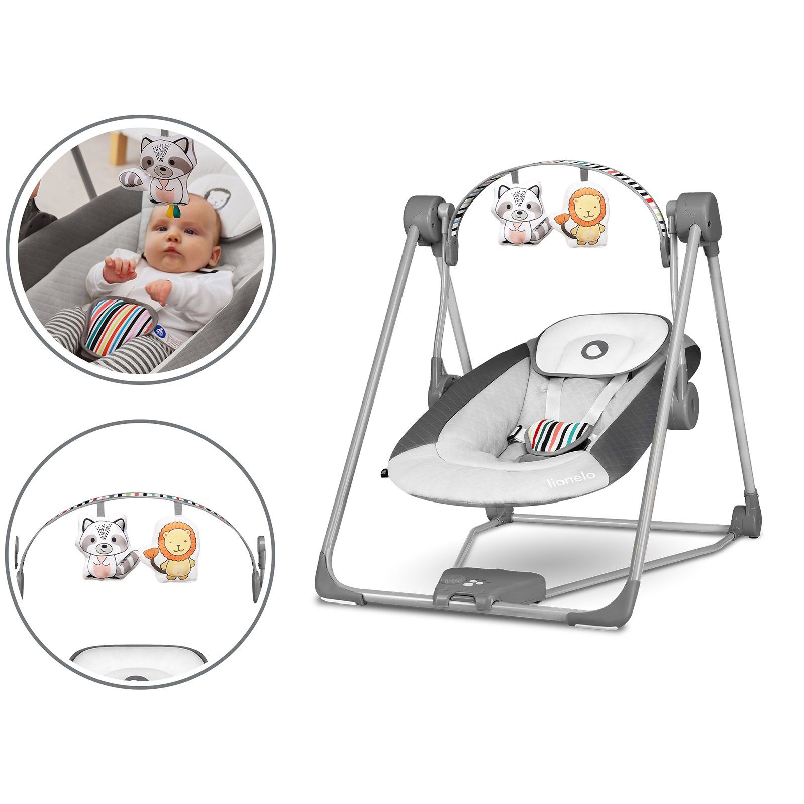 lionelo Babyschaukel LO-OTTO, Spielzeug Karussell, Sicher und stabil, Wippfunktion, 0+ bis 9 kg