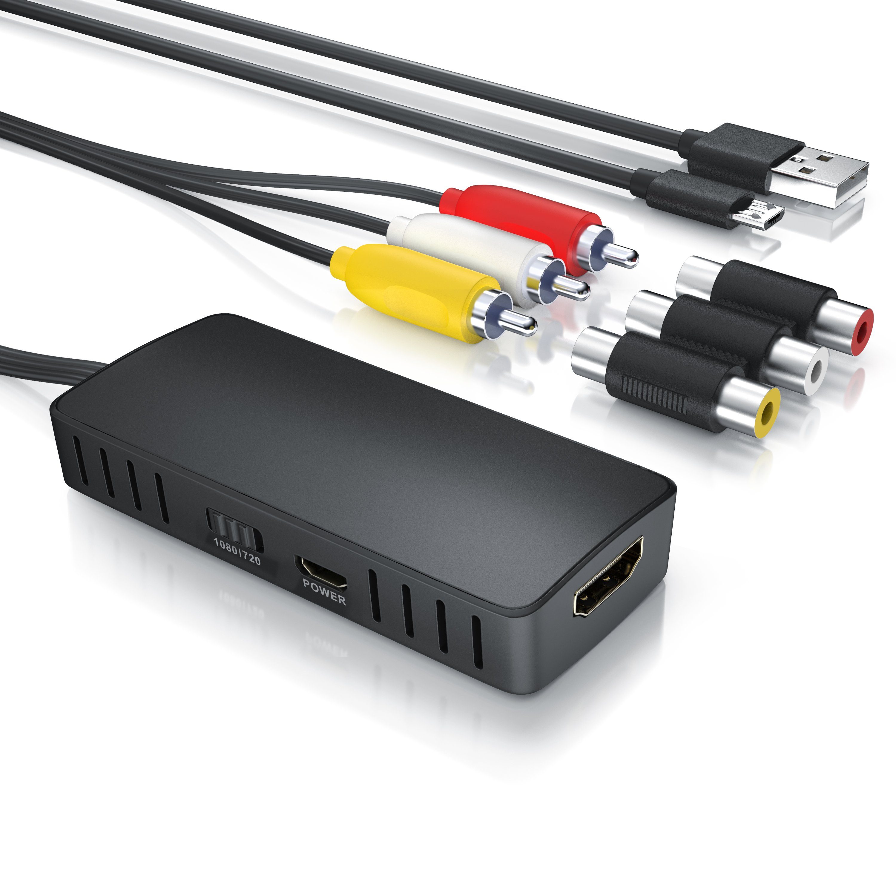 CSL Video-Adapter USB Typ A zu HDMI Typ A, Component-Video, Cinch, RCA Konverter, AV Composite, kompatibel zu Pal NTSC, 720p 1080p FullHD