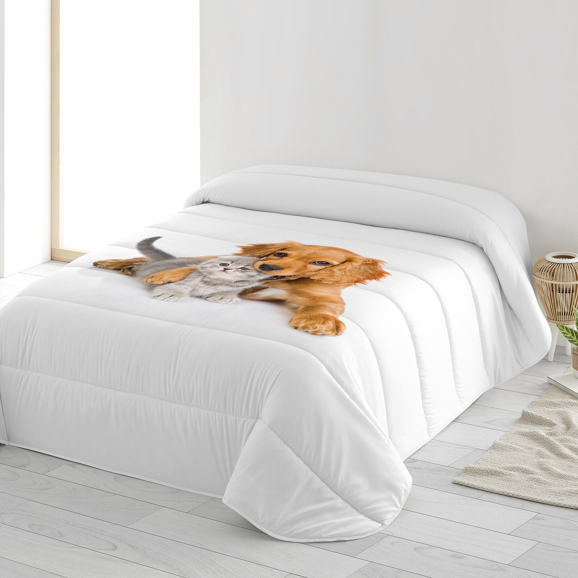 Couette microfibre imprimée chat et chien 200 g/m²