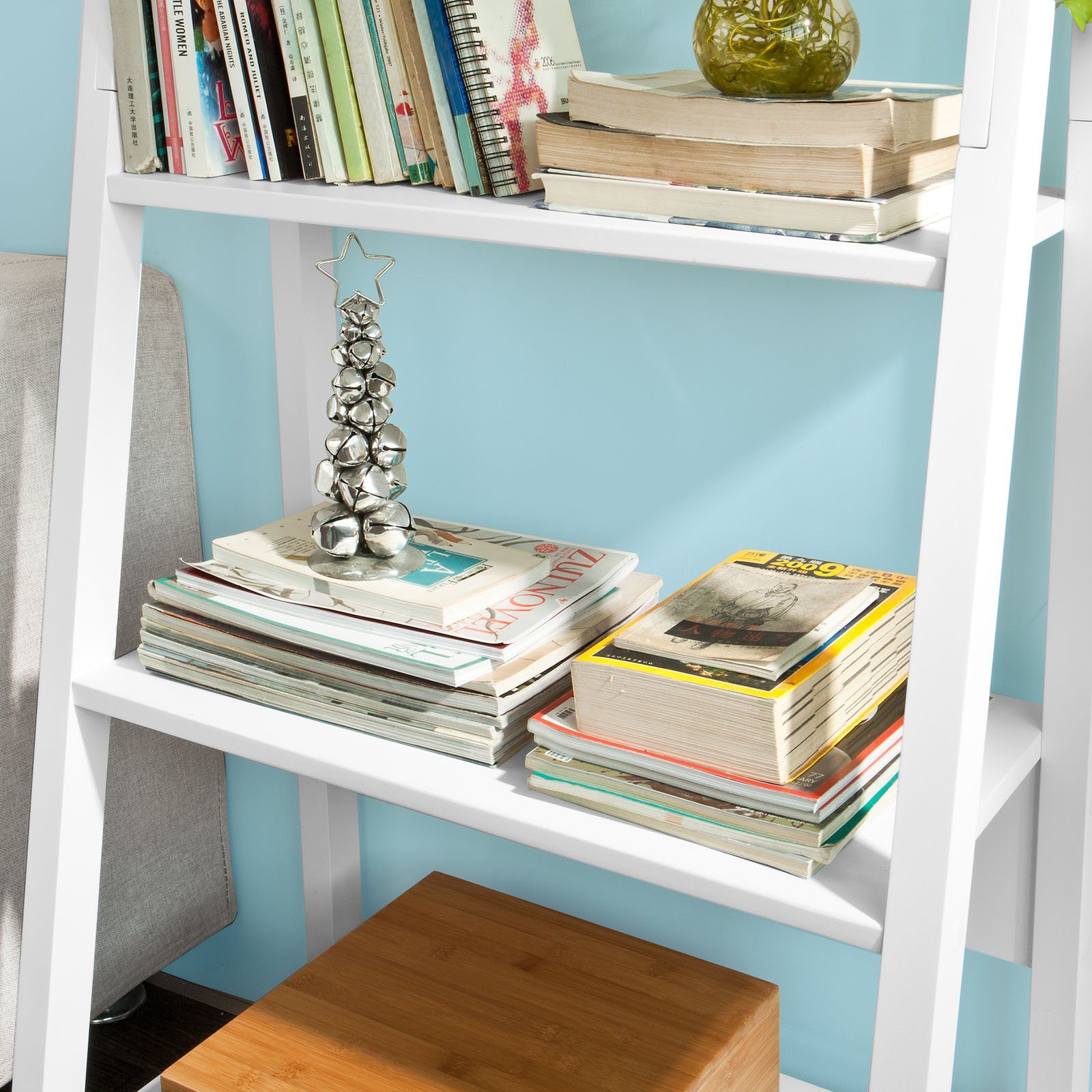 SoBuy Leiterregal FRG61, Wandregal Badregal Standregal Bücherregal mit fünf Böden weiß
