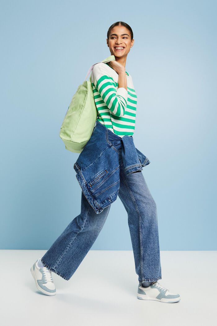 Gestreiftes Baumwoll-Sweatshirt mit Bootausschnitt