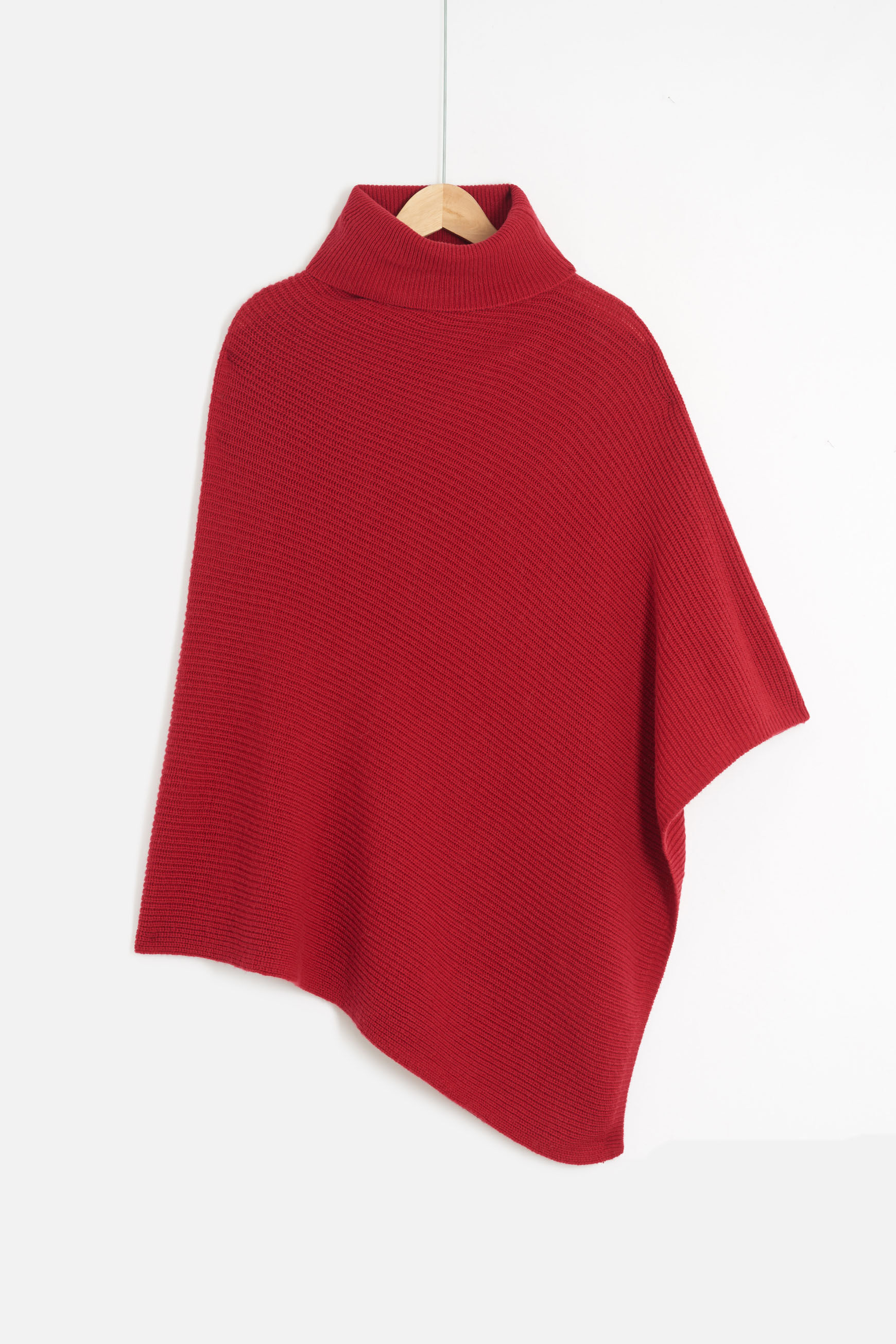 poncho bill 100% laine rouge fonce femme