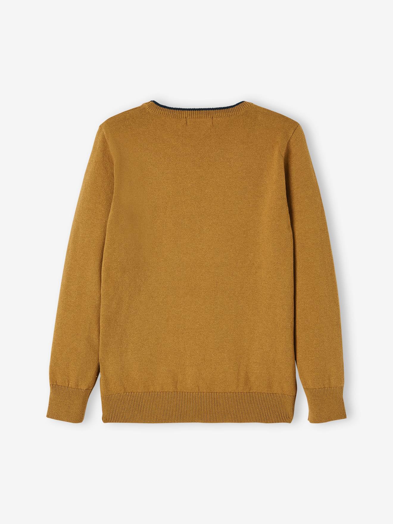 Pull couleur col rond Basics garçon moutarde