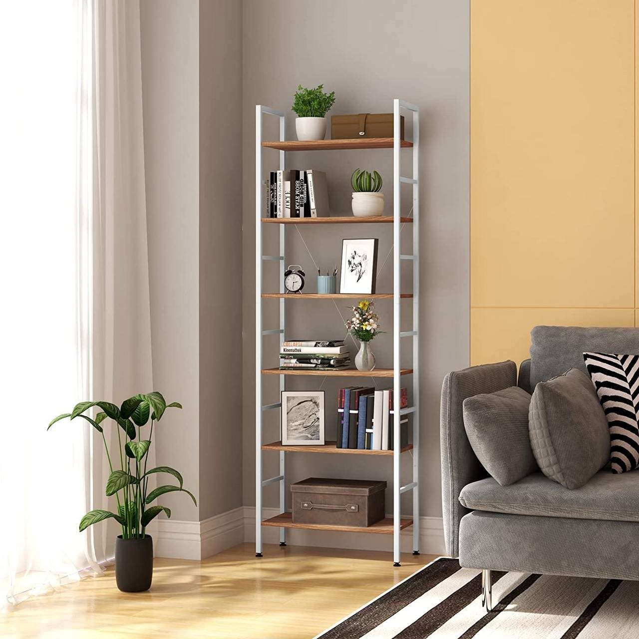 Woltu Bücherregal, 1-tlg., Hochregal Standregal Holz mit 6 Ablagen Badregal