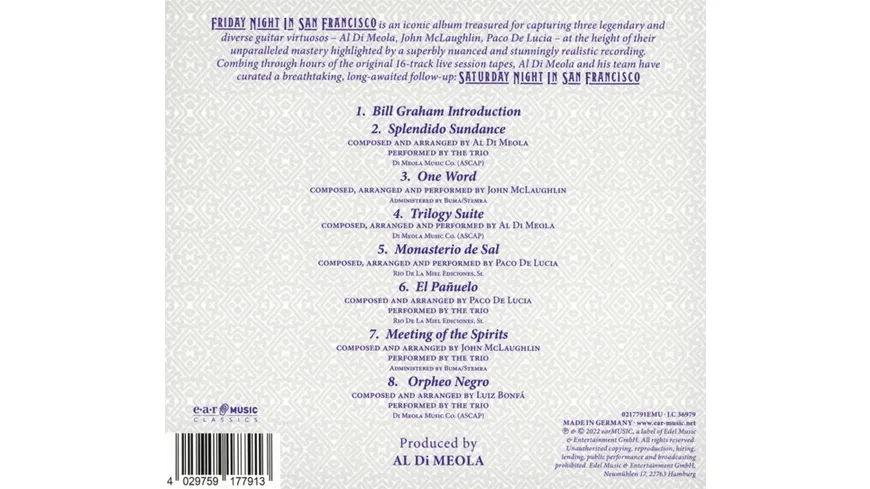 Saturday Night In San Francisco (CD Digipak)