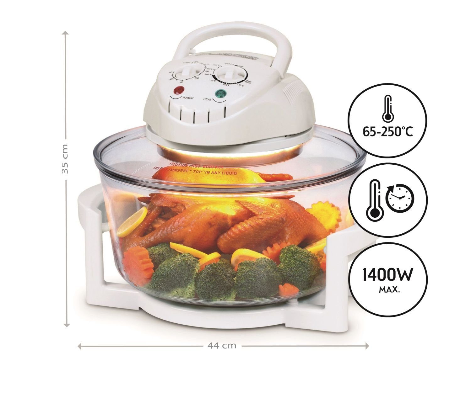 TZS FIRST AUSTRIA Minibackofen Halogenofen 1400W, Heissluftofen 17L, bis 250°C, Mini Backofen Weiß, Halogen Ofen mit Erweiterungsring, Umluftofen