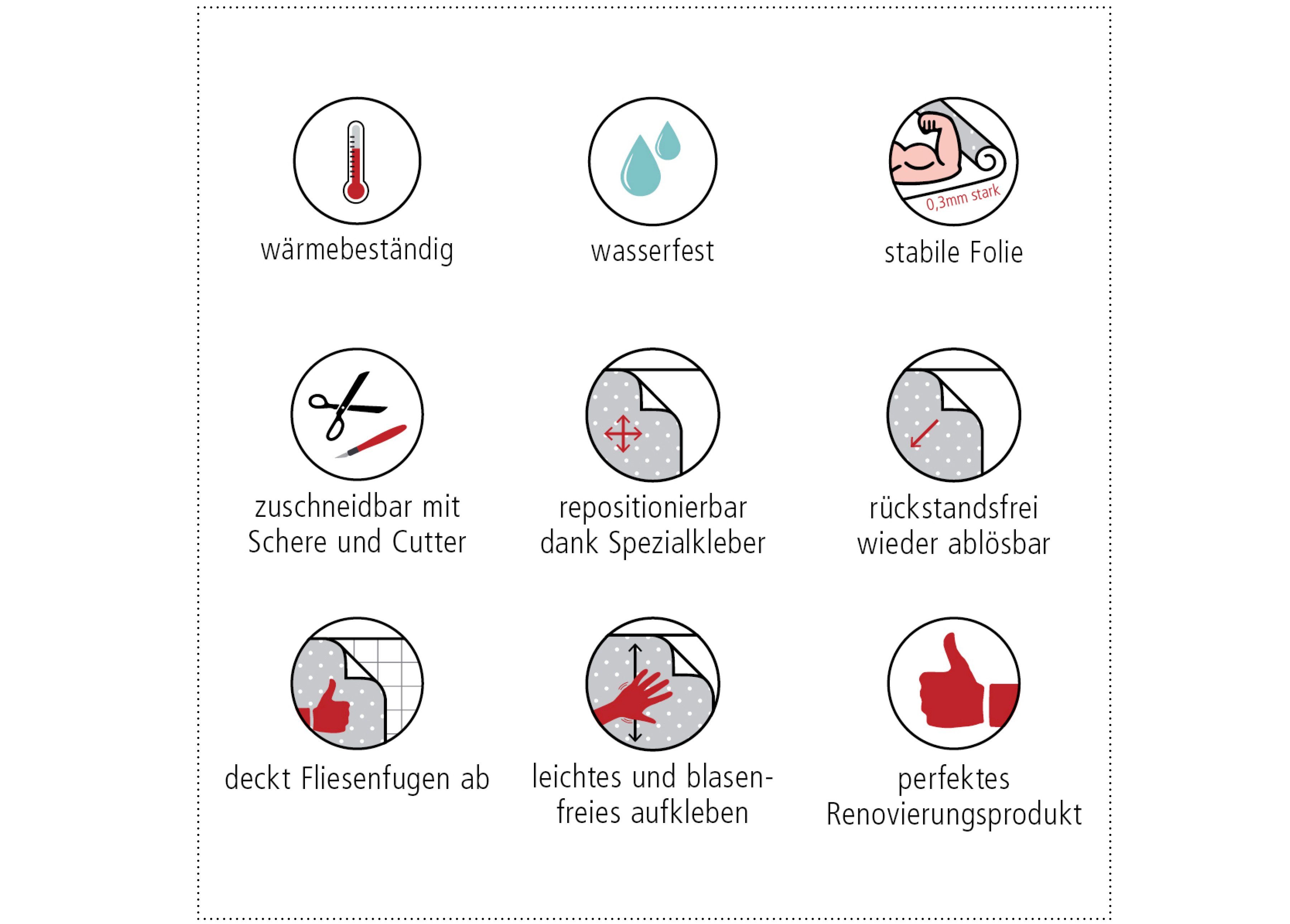 MySpotti Küchenrückwand fixy Dacio, (1-tlg), selbstklebende und flexible Küchenrückwand-Folie