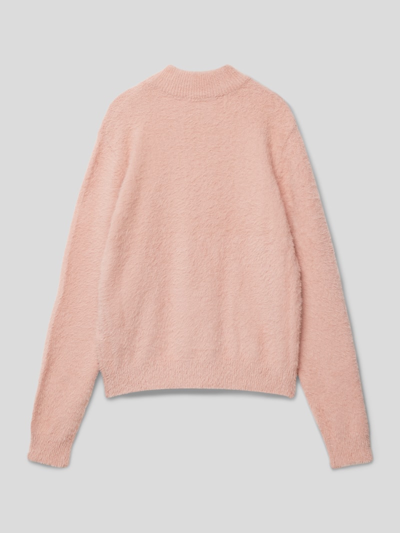 Strickpullover mit geripptem Rundhalsausschnitt in rosé