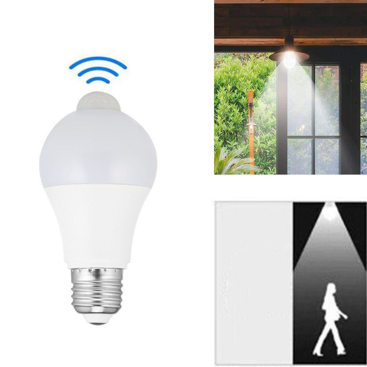 oyajia E27 LED Intelligente Lampe, 12W LED-Lampe mit Bewegungssensor Sensor Smarte Lampe, Automatische Glühbirne für Haustür Balkon Garage Treppen,1/2/4 Stück