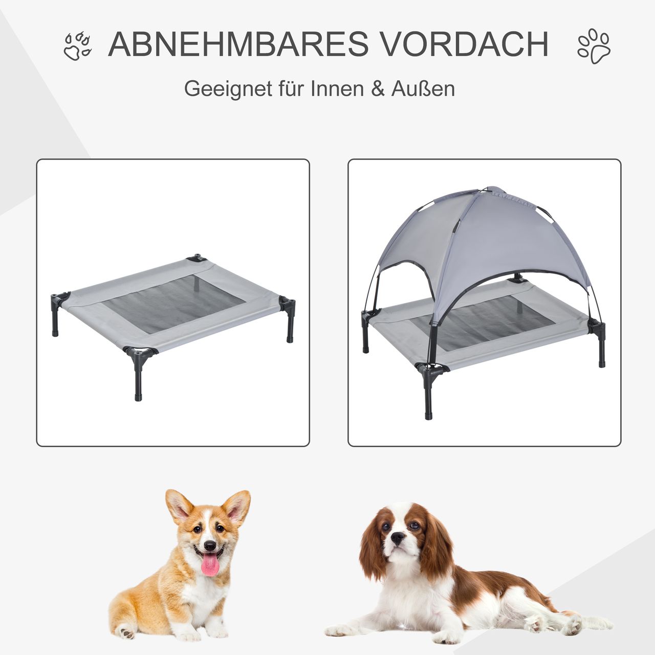 PawHut Haustierbett mit Baldachin Erhöhtes Hundebett Hundeliege outdoor Grau