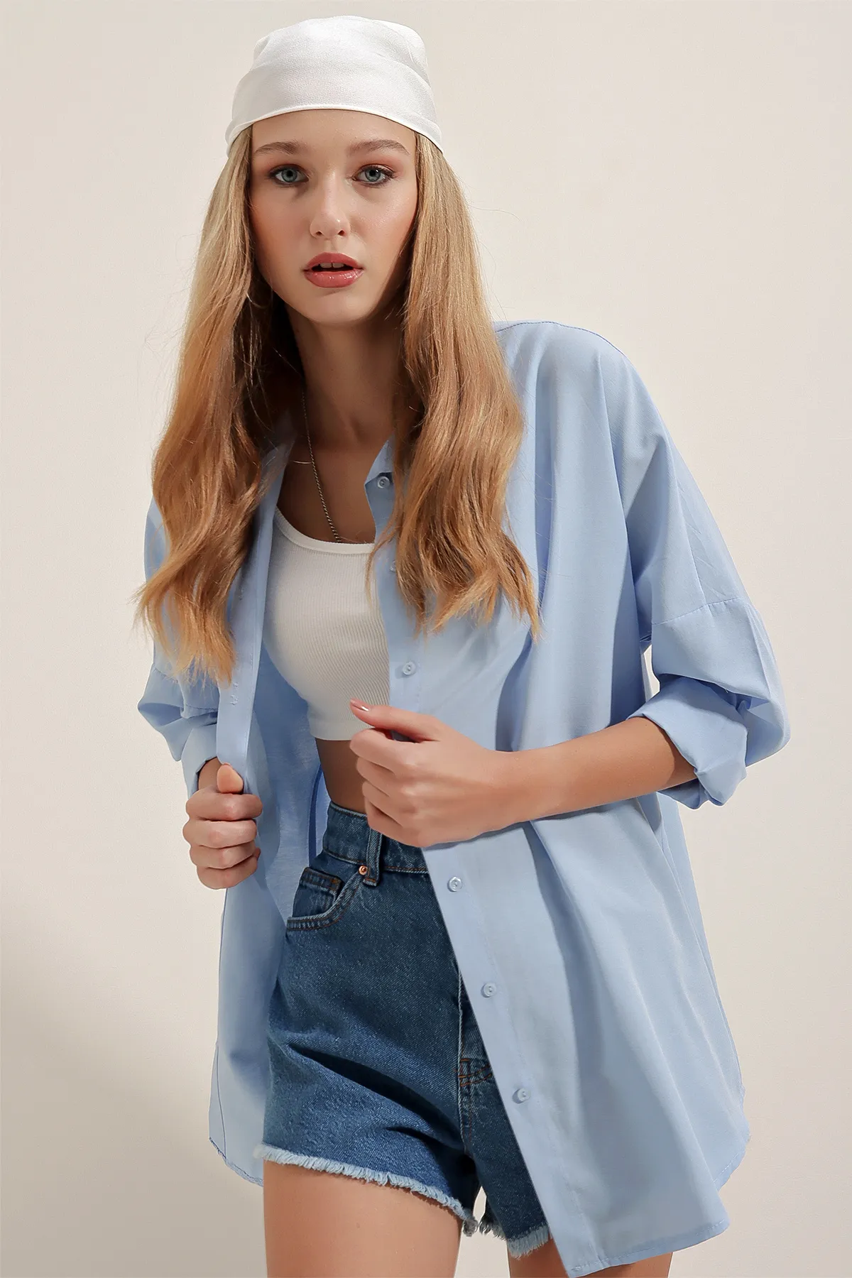 Bigdart  3900 Oversize-Lang-Basic-Hemd – Blau