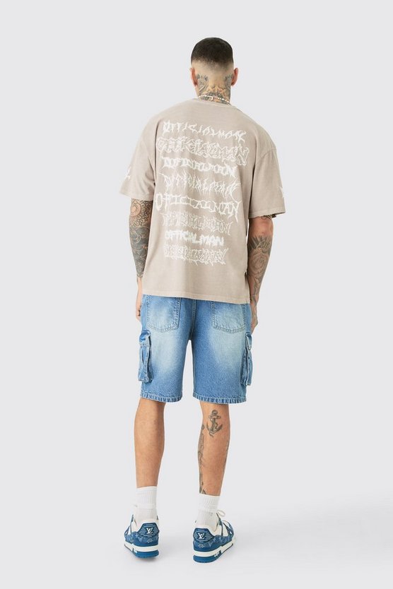 Tall lockere Cargo-Jeansshorts in mittelblauer Waschung
