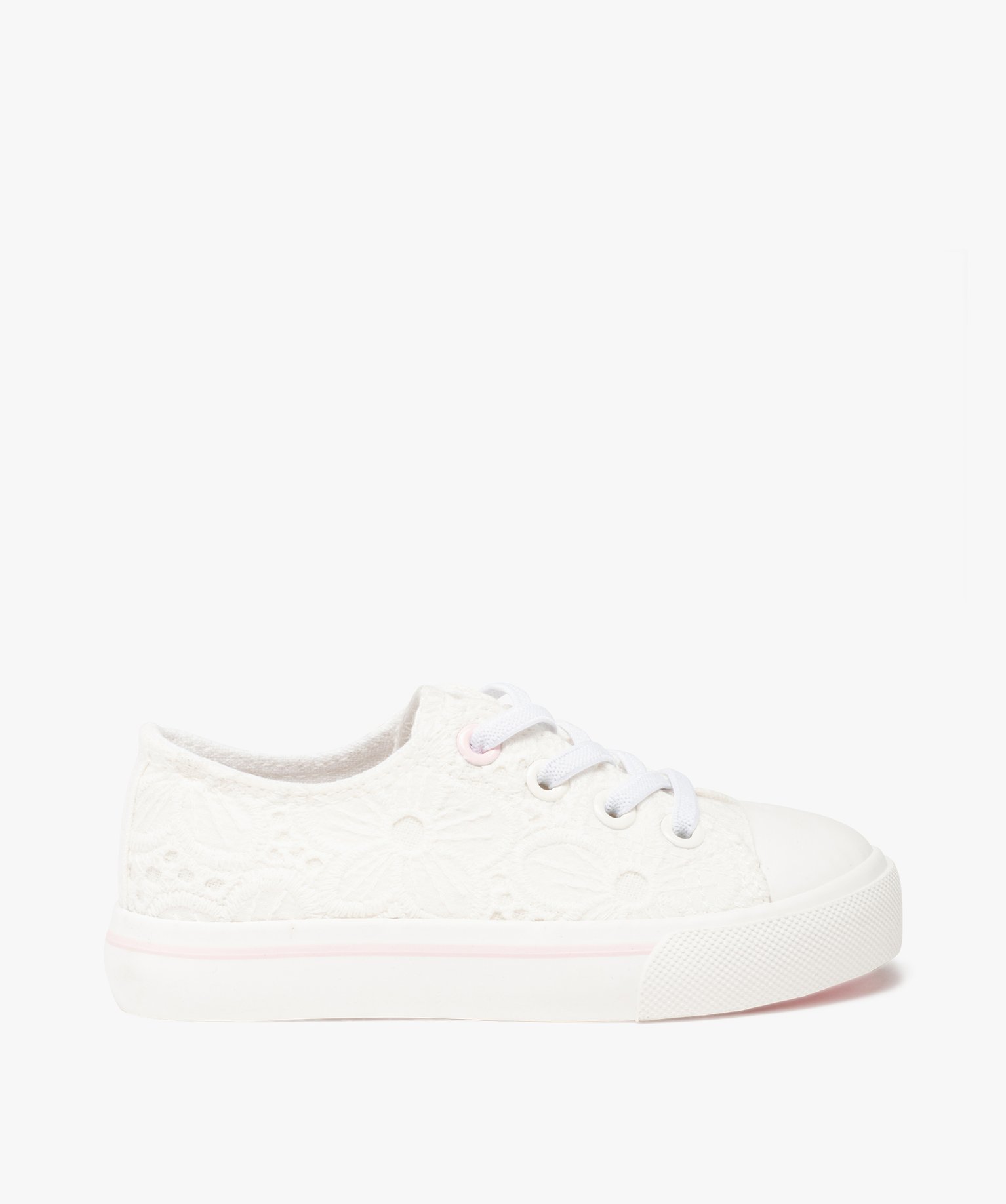 Baskets fille en toile unie dentelle anglaise blanc | GEMO