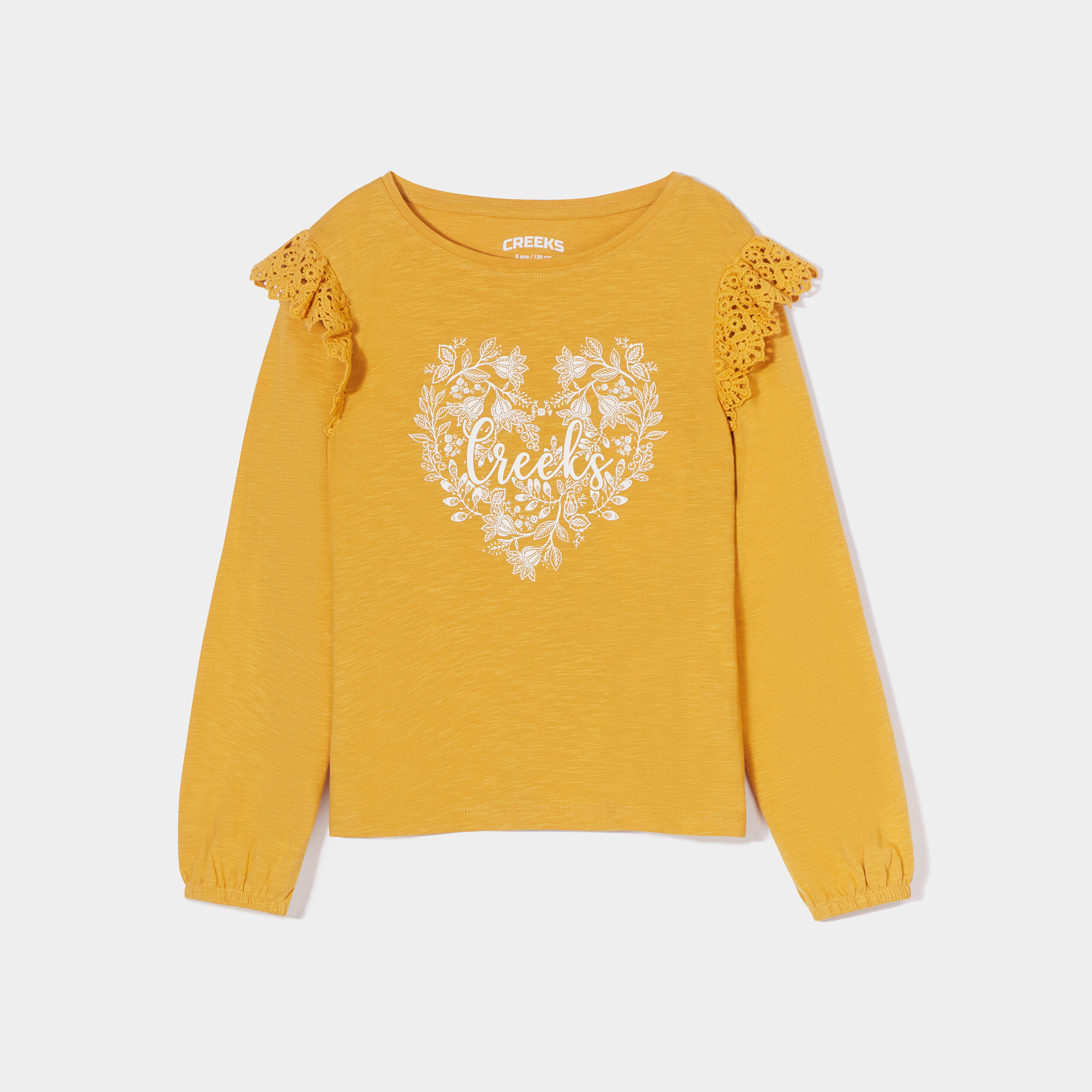 T-shirt volants en dentelle coton Creeks jaune moutarde fille | La Halle