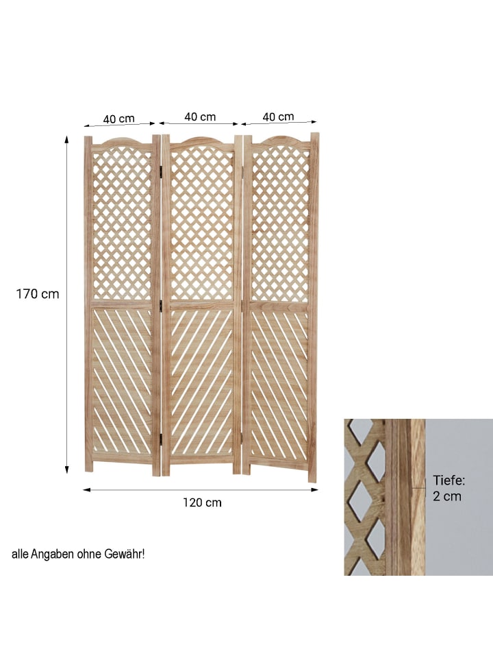 Homestyle4u 3-tlg. Paravent in Braun 120x170 günstig kaufen onesize