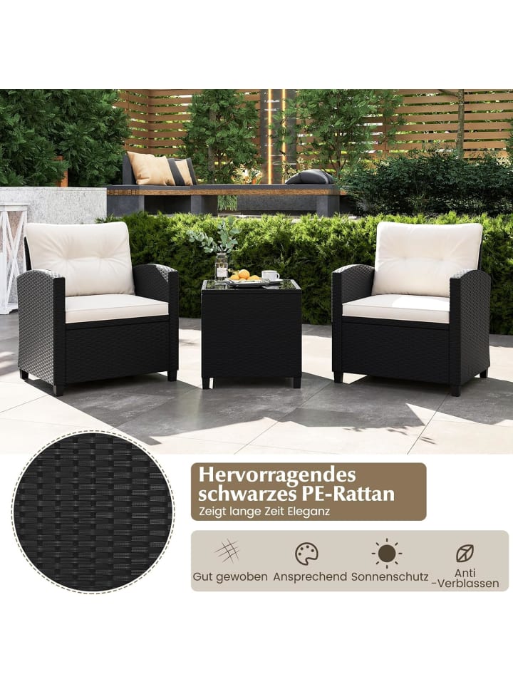 COSTWAY 3 tlg. Rattan Gartenmöbel Set in Beige günstig kaufen onesize