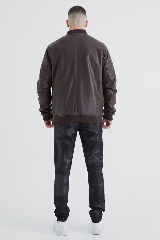 Tall geprägte PU-Jacke mit Etikett