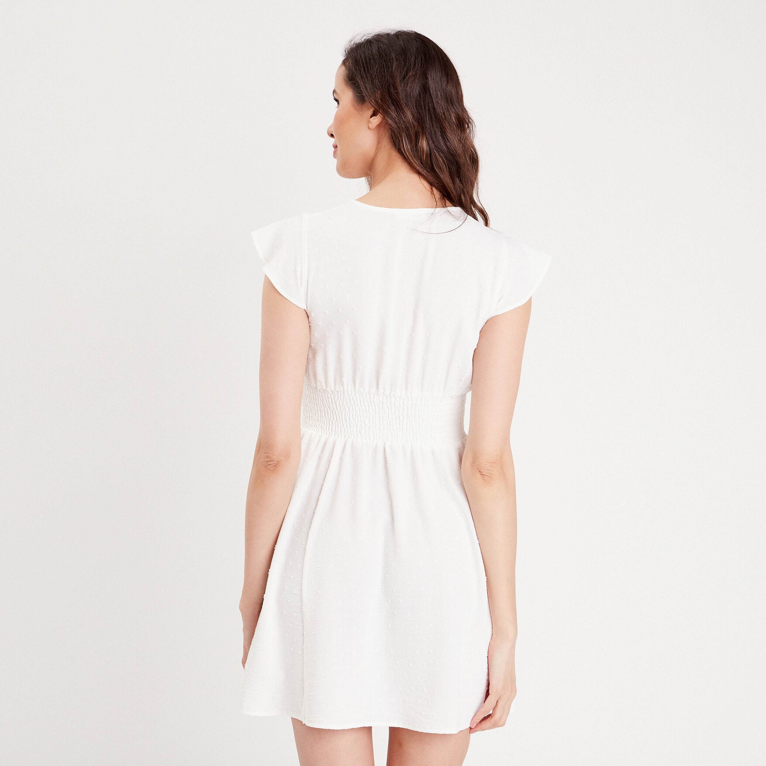Robe patineuse manches courtes ecru femme | Cache Cache