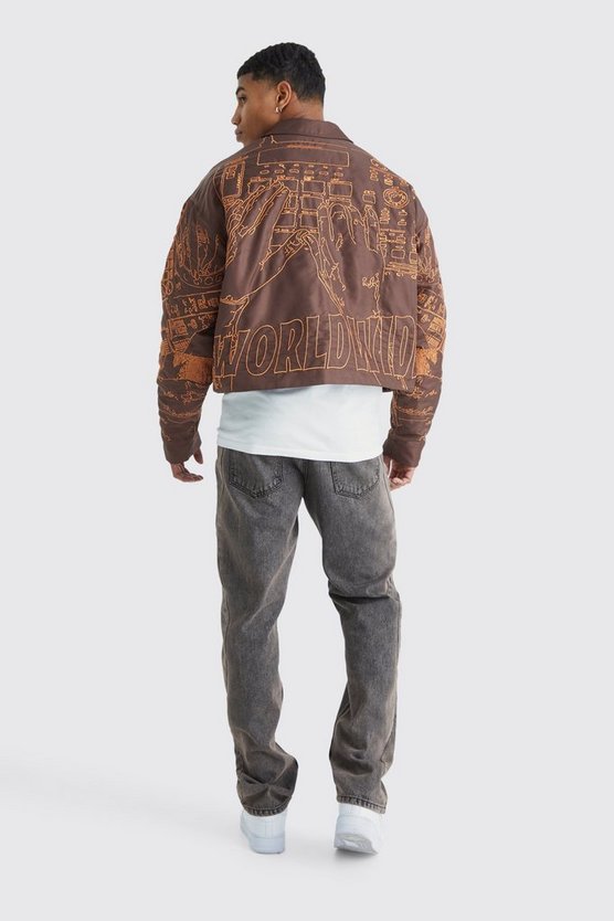 Kastige Nylon Bomberjacke mit Stickerei