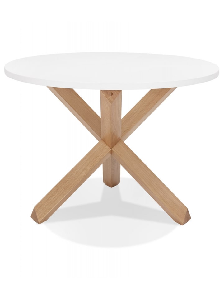 KADIMA DESIGN Runder Esstisch mit X-Beinen aus Massiver Eiche | Matt Finish in Weiß-Beige günstig kaufen onesize