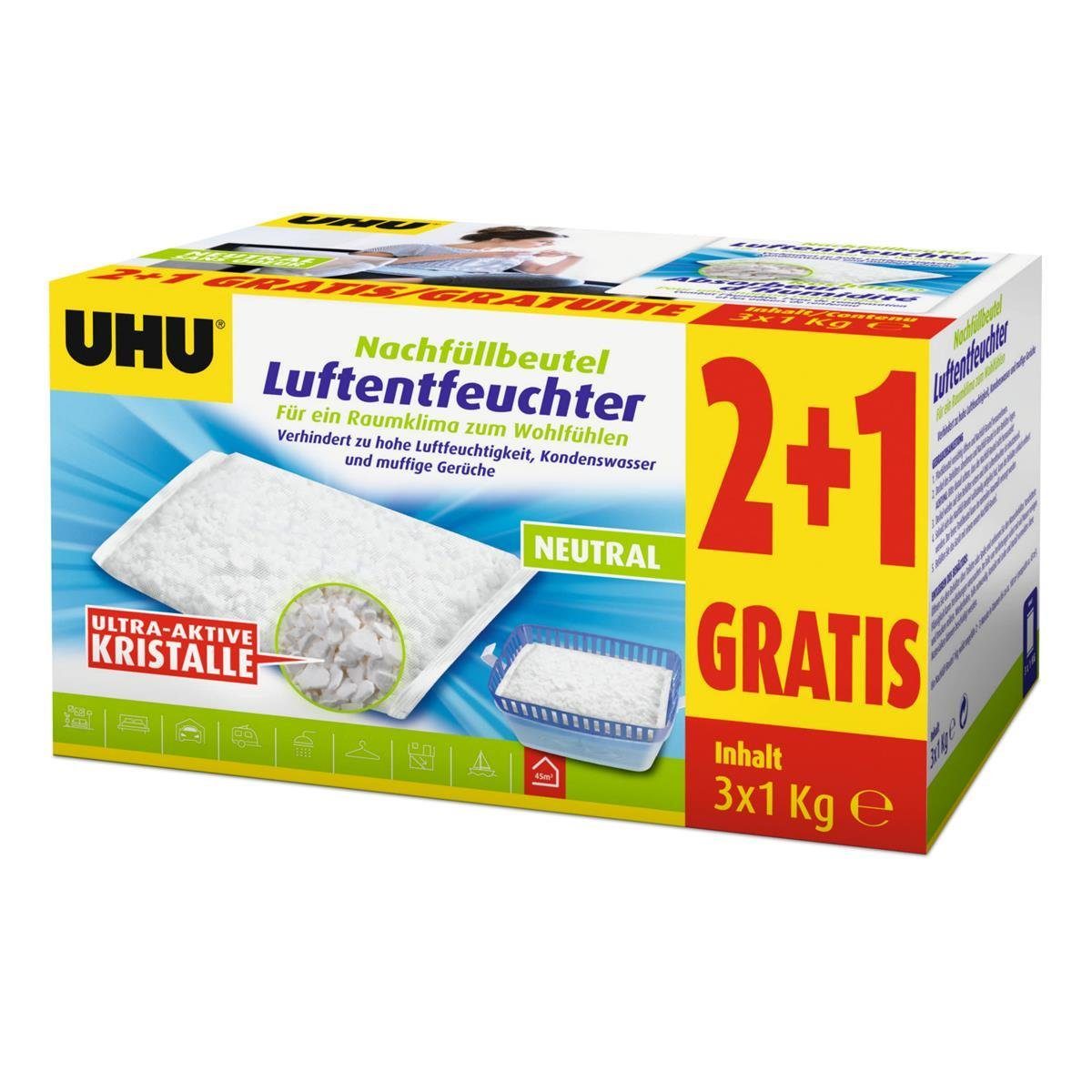 UHU Luftentfeuchter UHU Original Luftentfeuchter Nachfüllbeutel 3x1000g Neutral air max