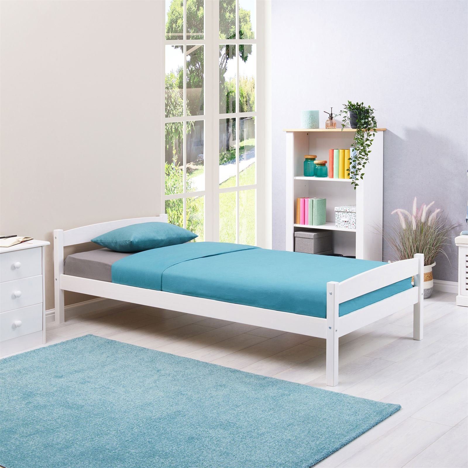 IDIMEX Massivholzbett FELIX, Massivholzbett Einzelbett Kinderbett Gästebett, 90x190 cm, weiss lacki